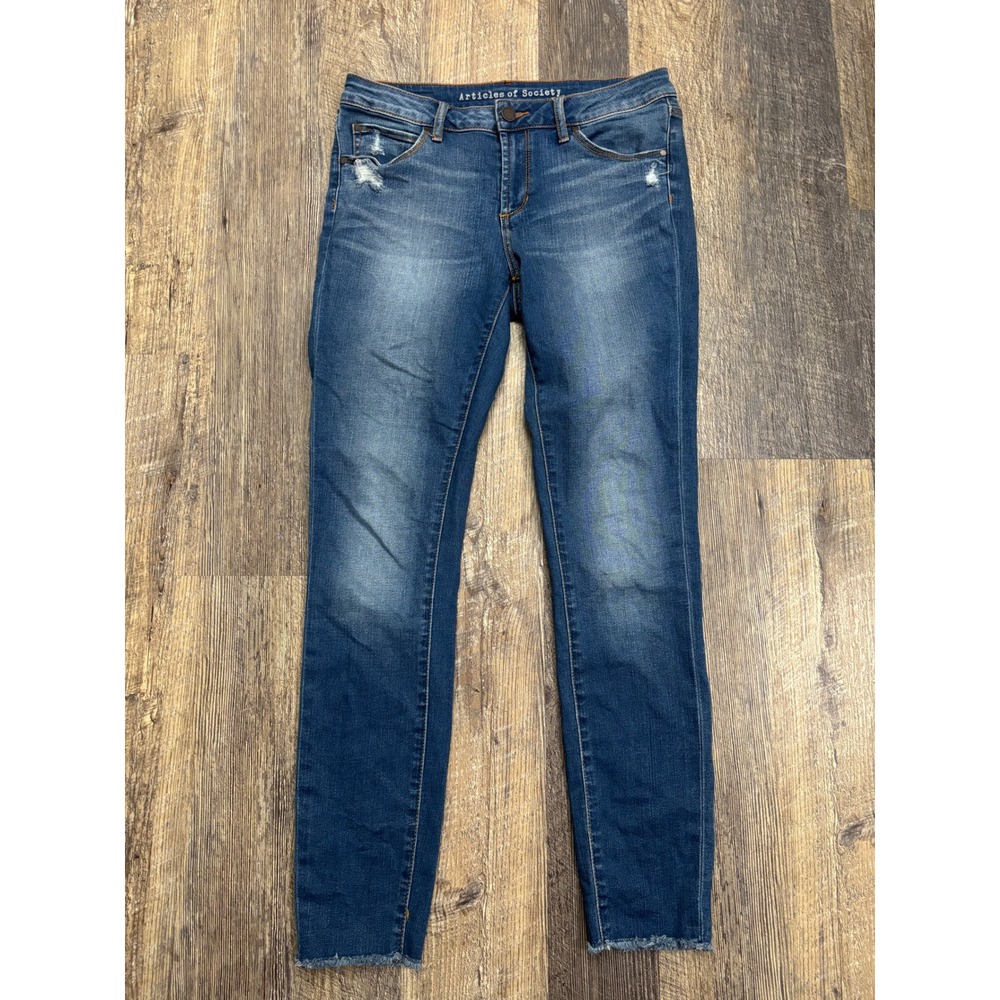 Articles of Society Sarah Skinny Jeans Beacon Wash Distressed Raw Hem 28